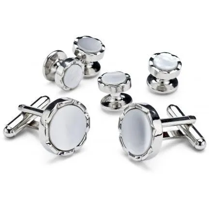 Mother of Pearl with Brushed Silver Cufflinks and Studs - Style #FS5859