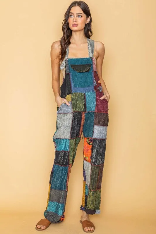 Multi Handmade Bohemian Gypsie patch jumpsuit overall