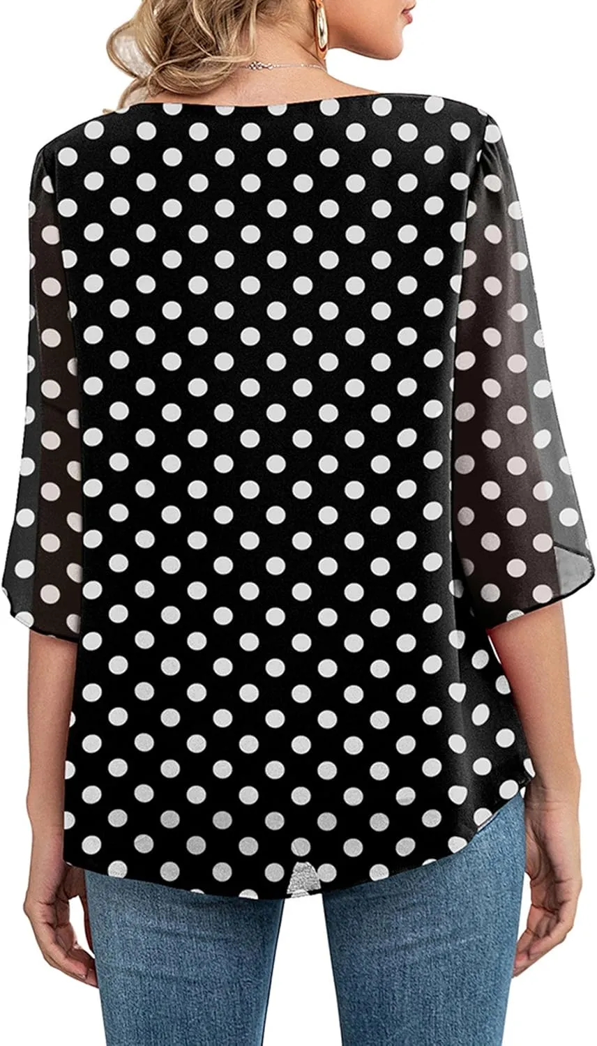 Neineiwu Womens Casual Scoop Neck Loose Top 3/4 Sleeve Chiffon Blouse Shirt Tops