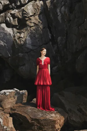 Off-Shoulder Bubble Flare Pleated Full Dress