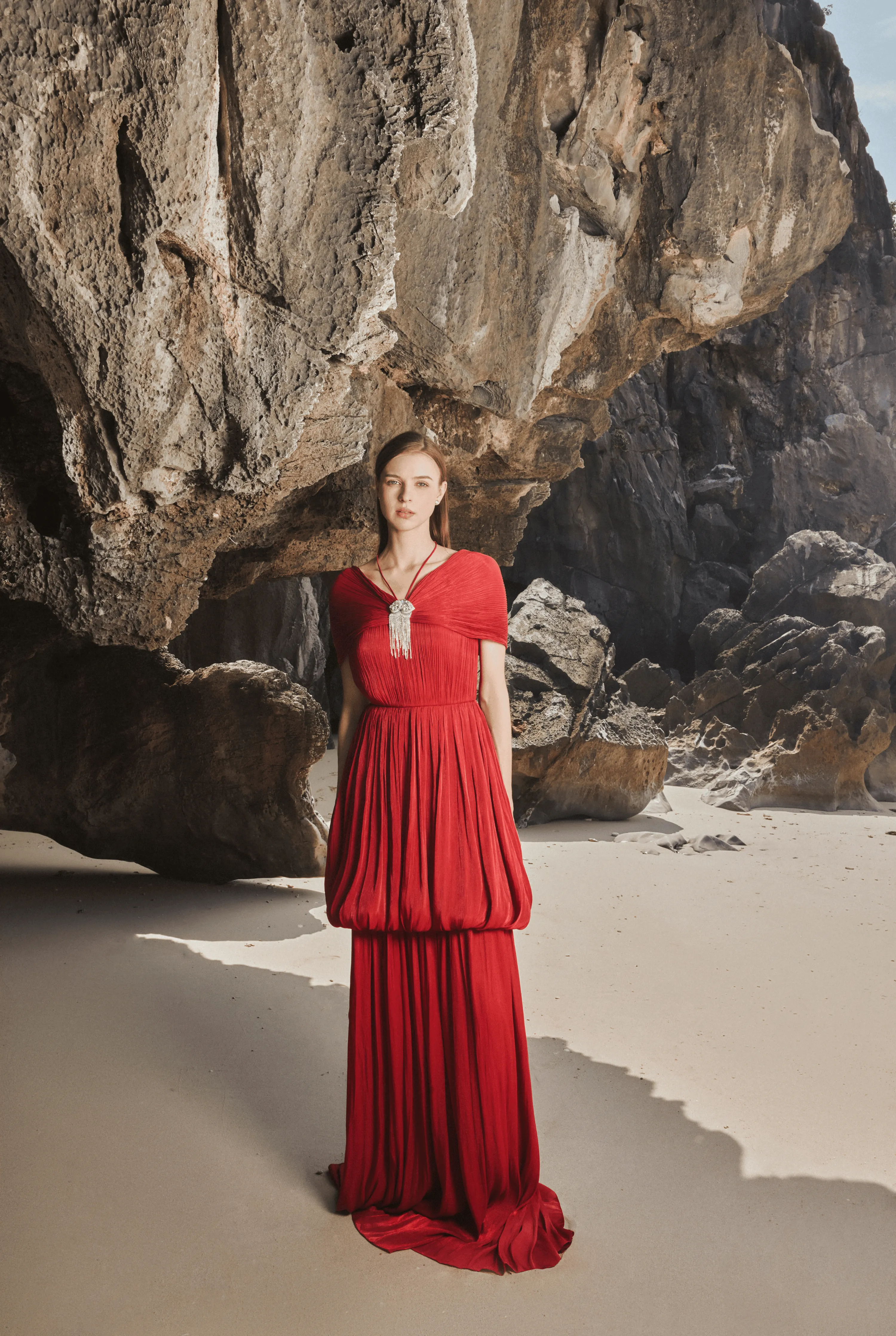 Off-Shoulder Bubble Flare Pleated Full Dress