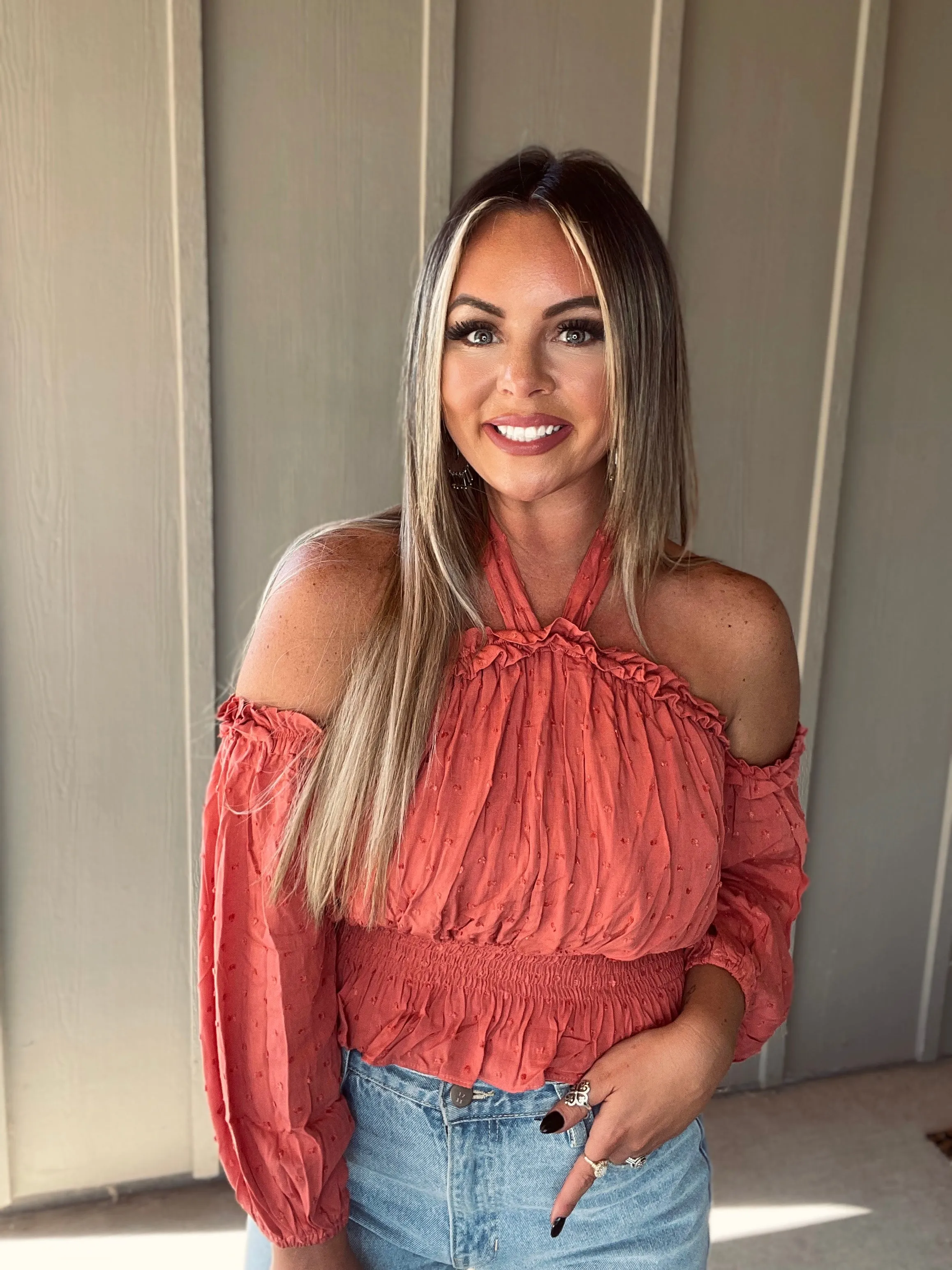Off Shoulder Smocked Waist Blouse