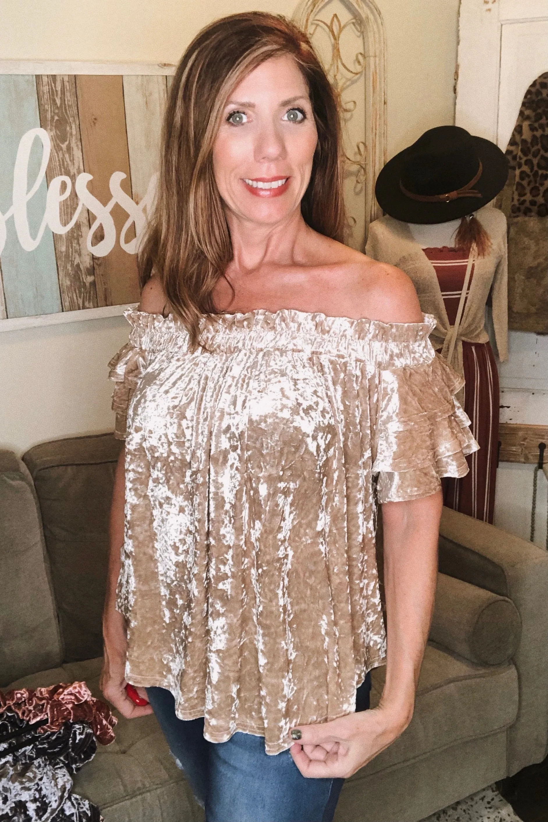 Off Shoulder Velvet Top