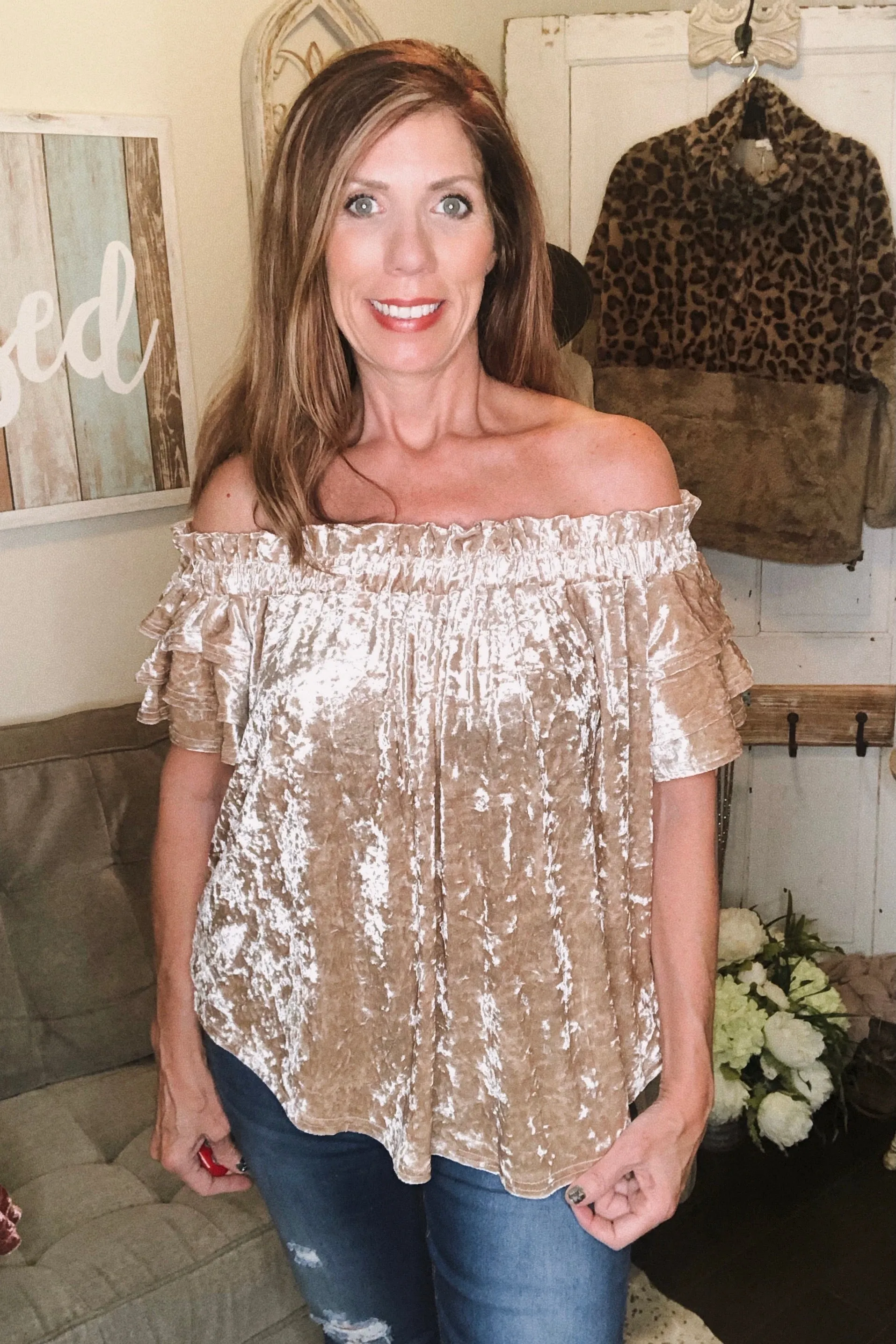 Off Shoulder Velvet Top