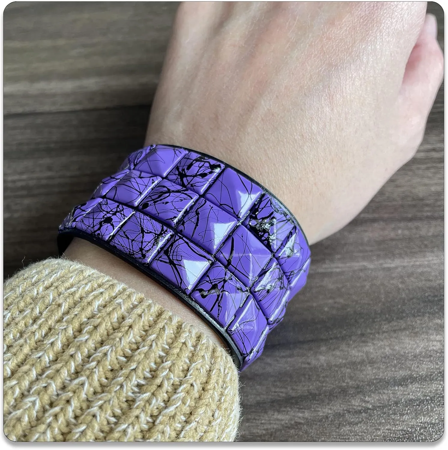 PEAS Punk Jewelry Pyramid Studded Wristband Rivet Wide Pu Leather Cuff Bracelet