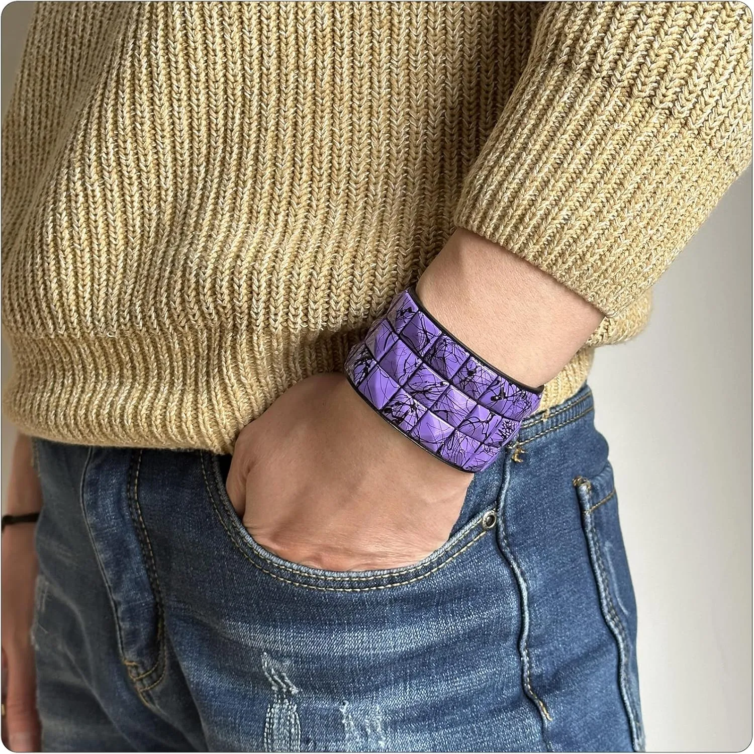 PEAS Punk Jewelry Pyramid Studded Wristband Rivet Wide Pu Leather Cuff Bracelet