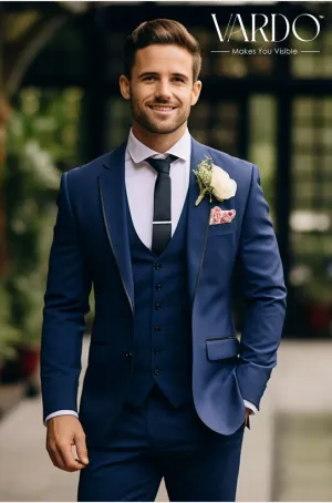 Premium Classic Dark Blue Three Piece Tuxedo Suit for Men - Classic Wedding & Formal Attire Men-Tailored Fit, The Rising Sun store, Vardo