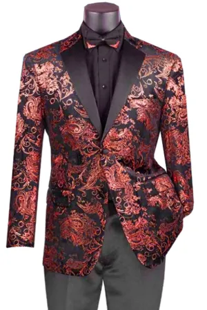 "Crimson Paisley Velvet Tuxedo: The Perfect Statement for Prom and Weddings"