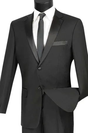 "Elegant 2-Button Slim Fit Tuxedo for Prom and Wedding Formalities in Classic Black by Vinci"