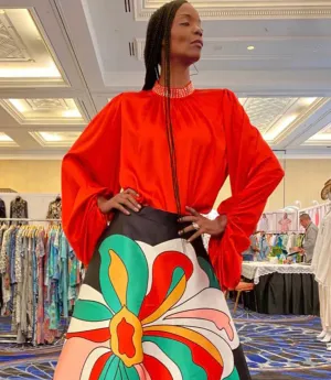 Red Bling Neck Blouse