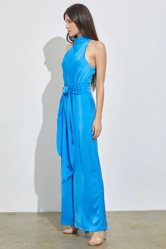 River Blue High Neck Front Tie Jumpsuit