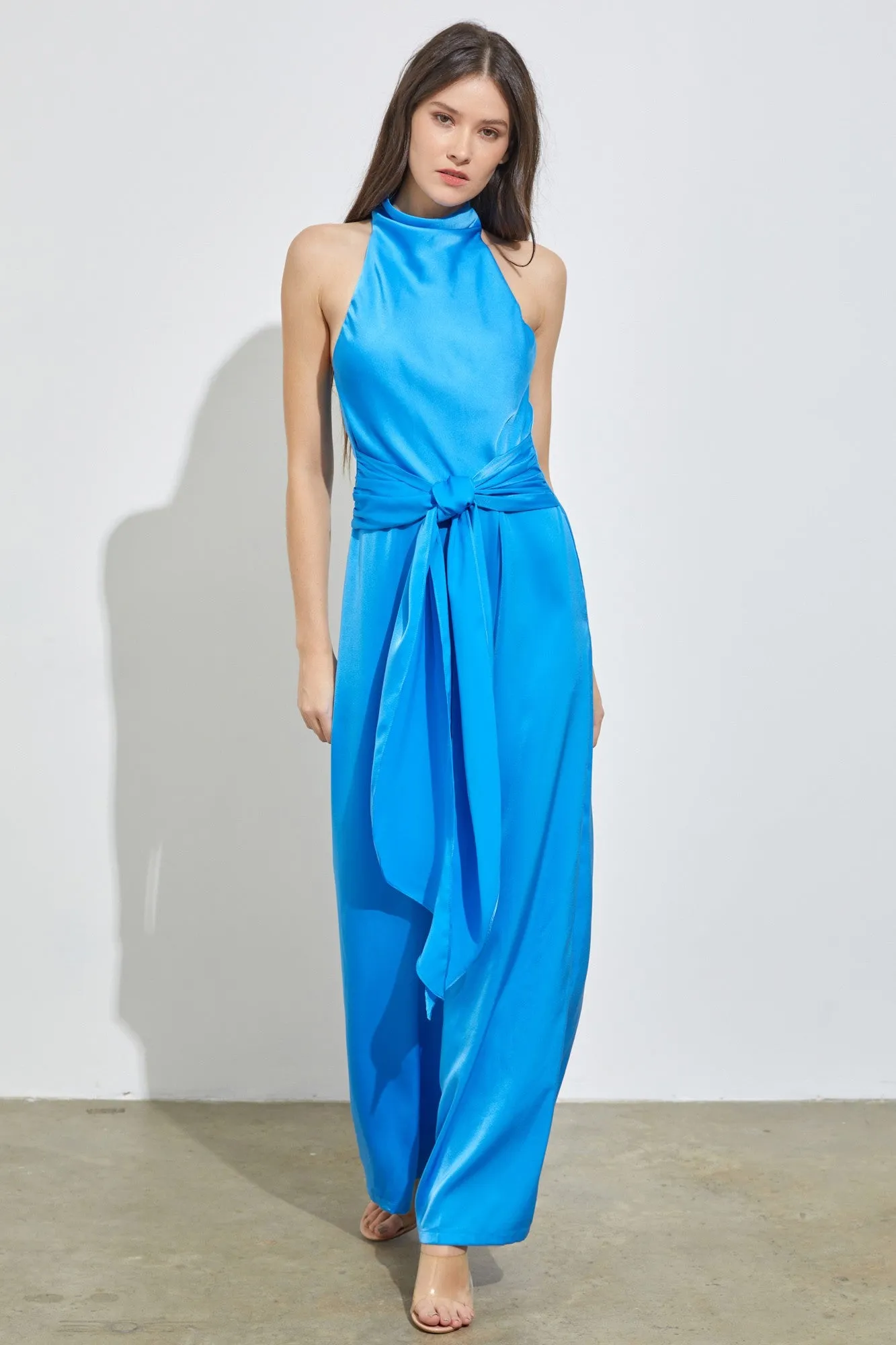 River Blue High Neck Front Tie Jumpsuit