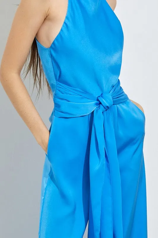 River Blue High Neck Front Tie Jumpsuit