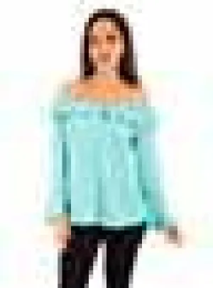 Ruffle On and Off Shoulder Blouse Turq