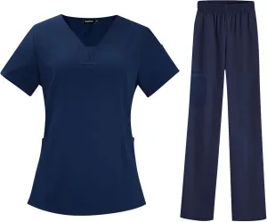 Scrubs Set for Women Nursing Uniforms Set V-Neck Top & Tapered Leg Jogger Pants Scrub Tops and Scrub Pants