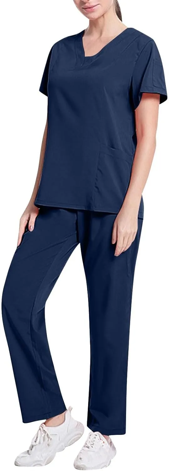 Scrubs Set for Women Nursing Uniforms Set V-Neck Top & Tapered Leg Jogger Pants Scrub Tops and Scrub Pants