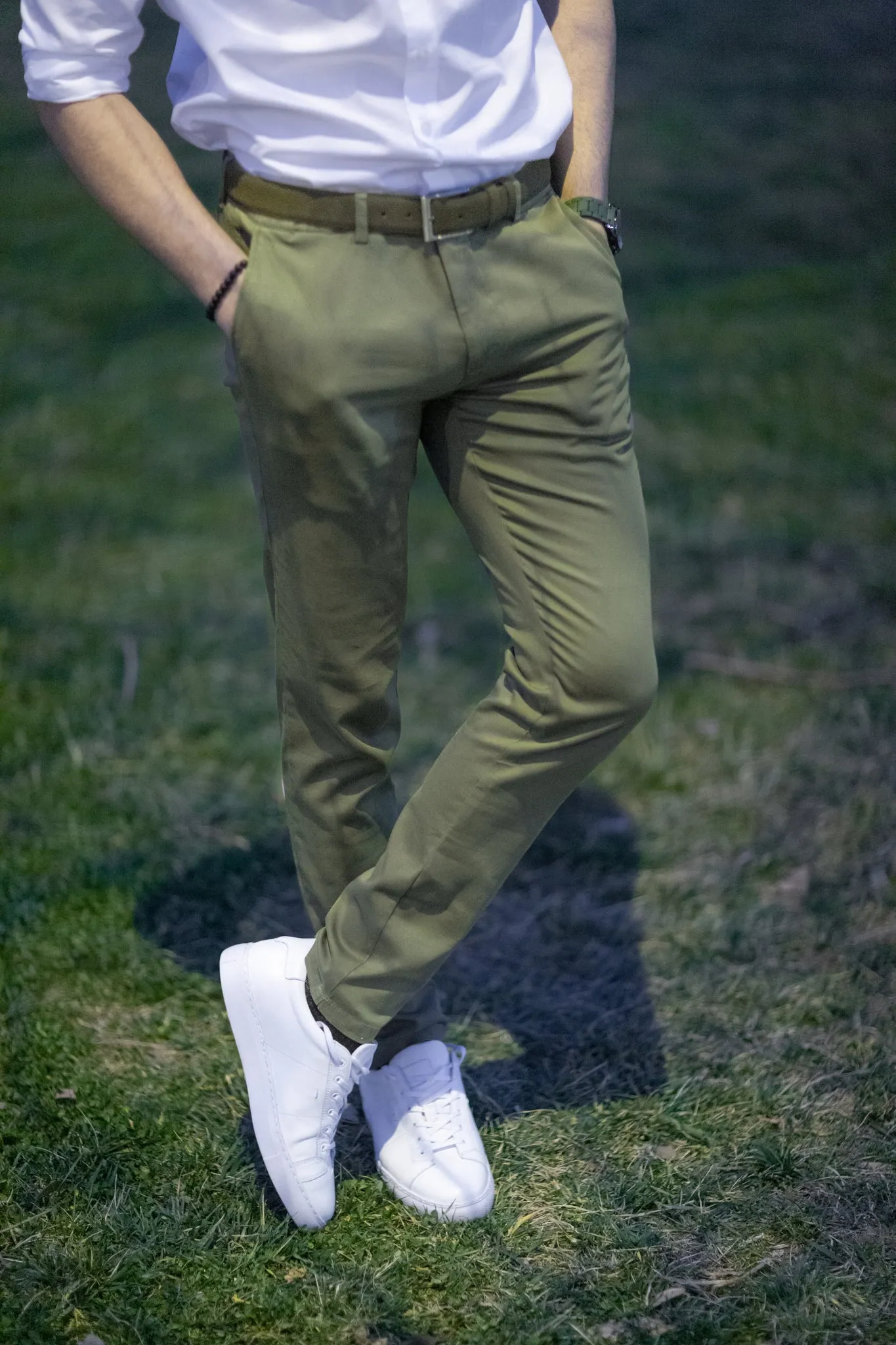 Slim Fit Khaki Green Chinos