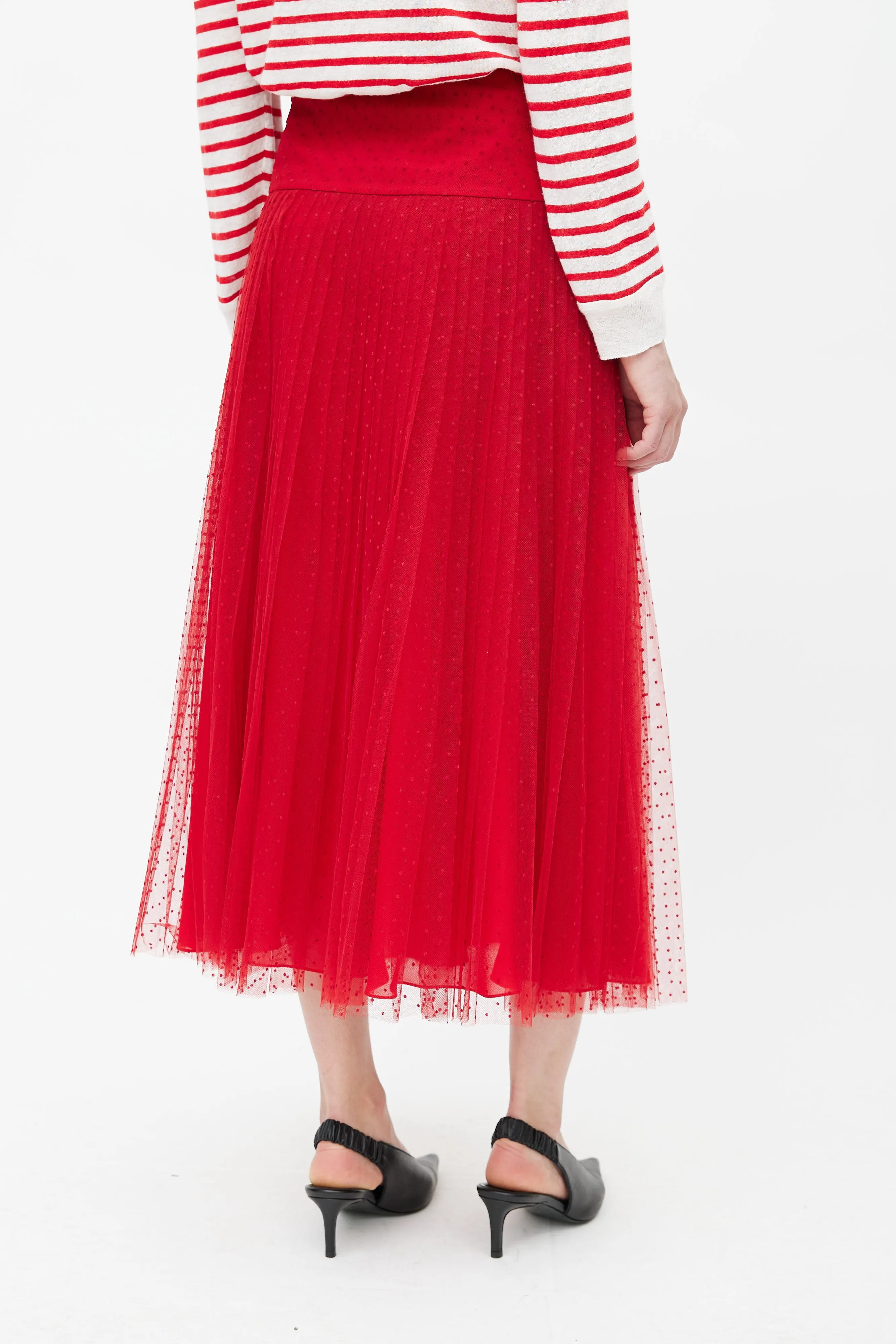 SS 2017 Red Pleated Tulle Skirt
