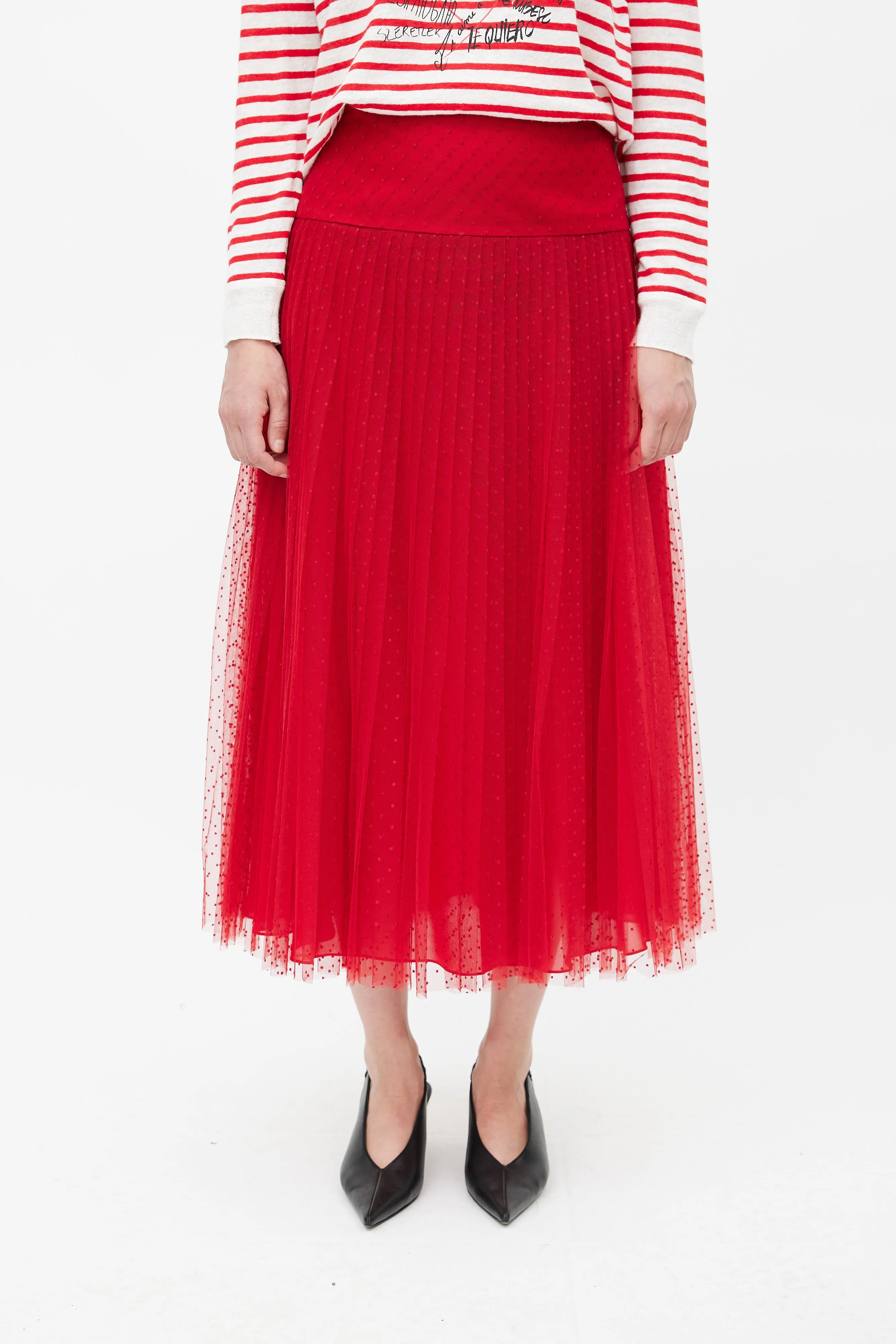 SS 2017 Red Pleated Tulle Skirt