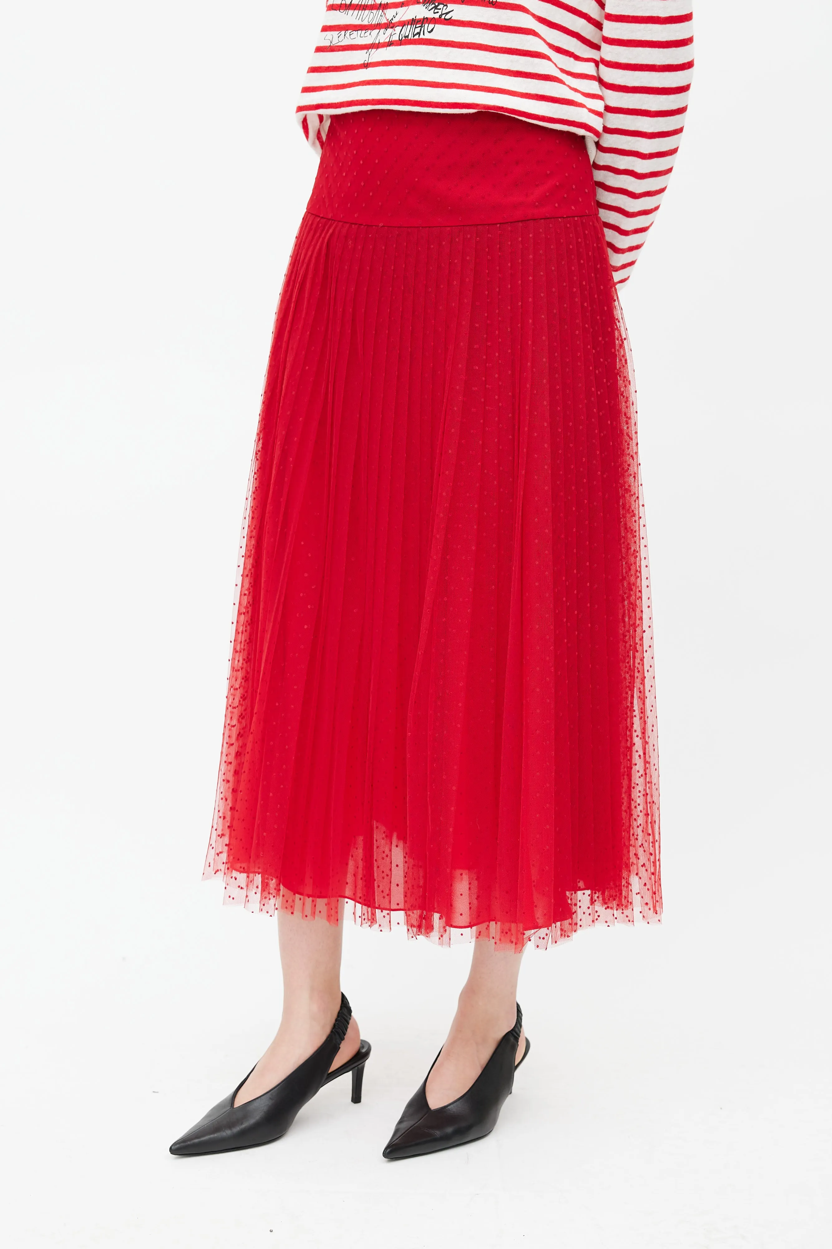 SS 2017 Red Pleated Tulle Skirt