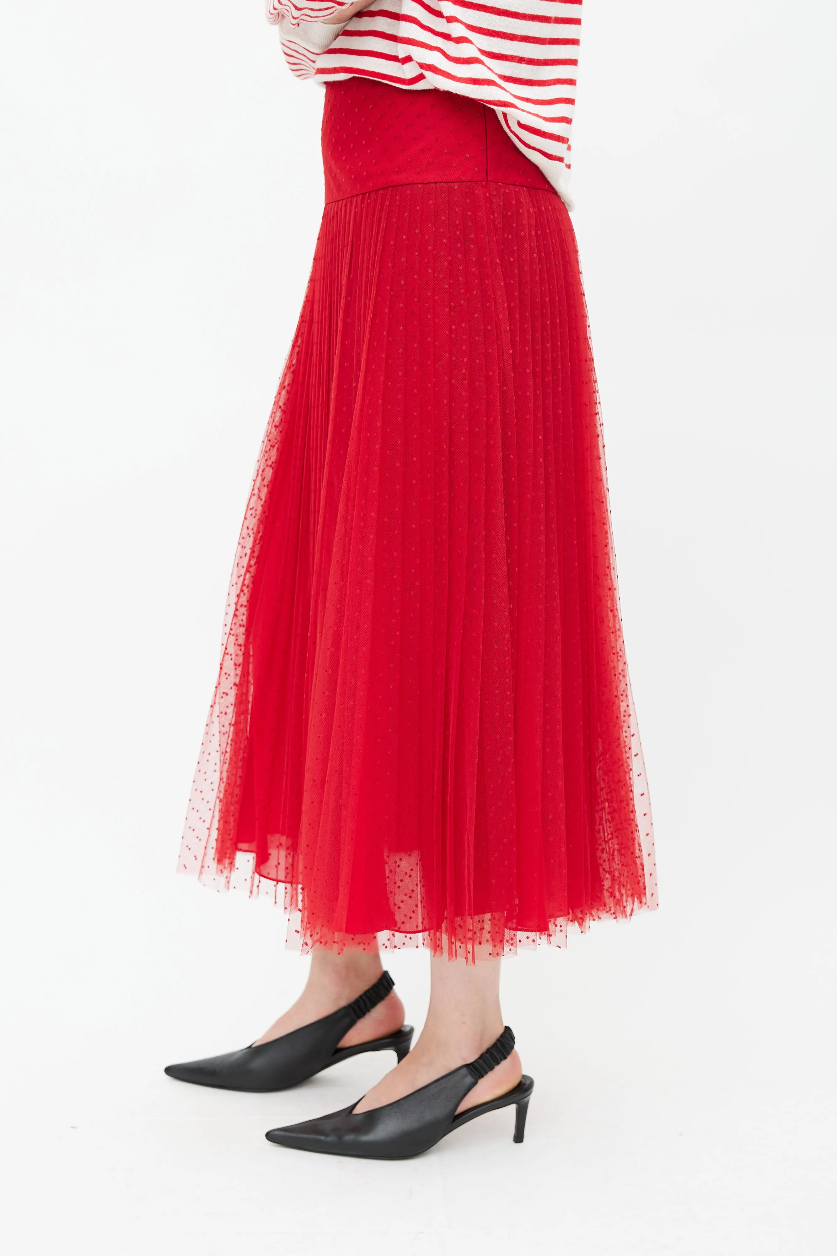 SS 2017 Red Pleated Tulle Skirt