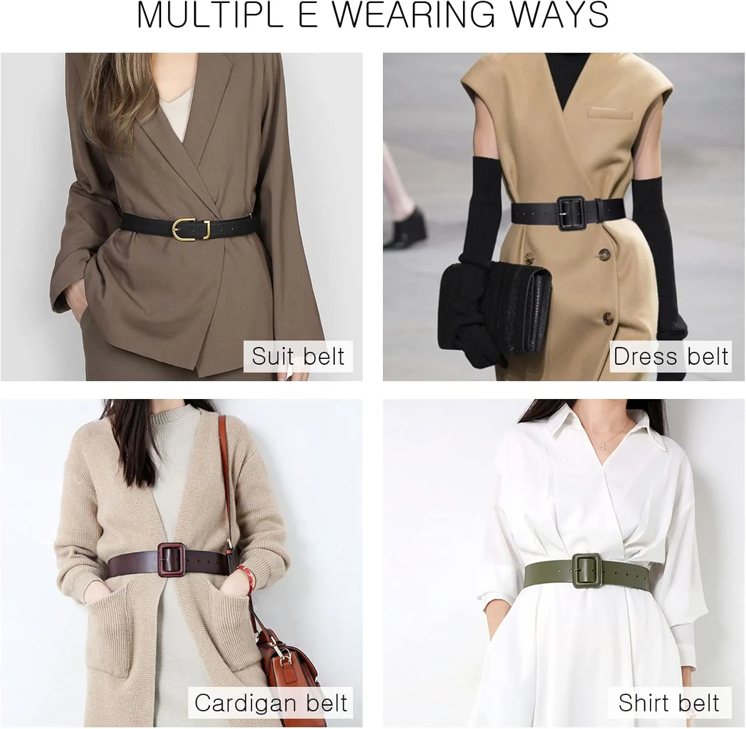 Women Wide Leather Belt Classic Solid Color Large Square Buckle Retro Cinch Belt High Waist Belt For Dress Overcoat