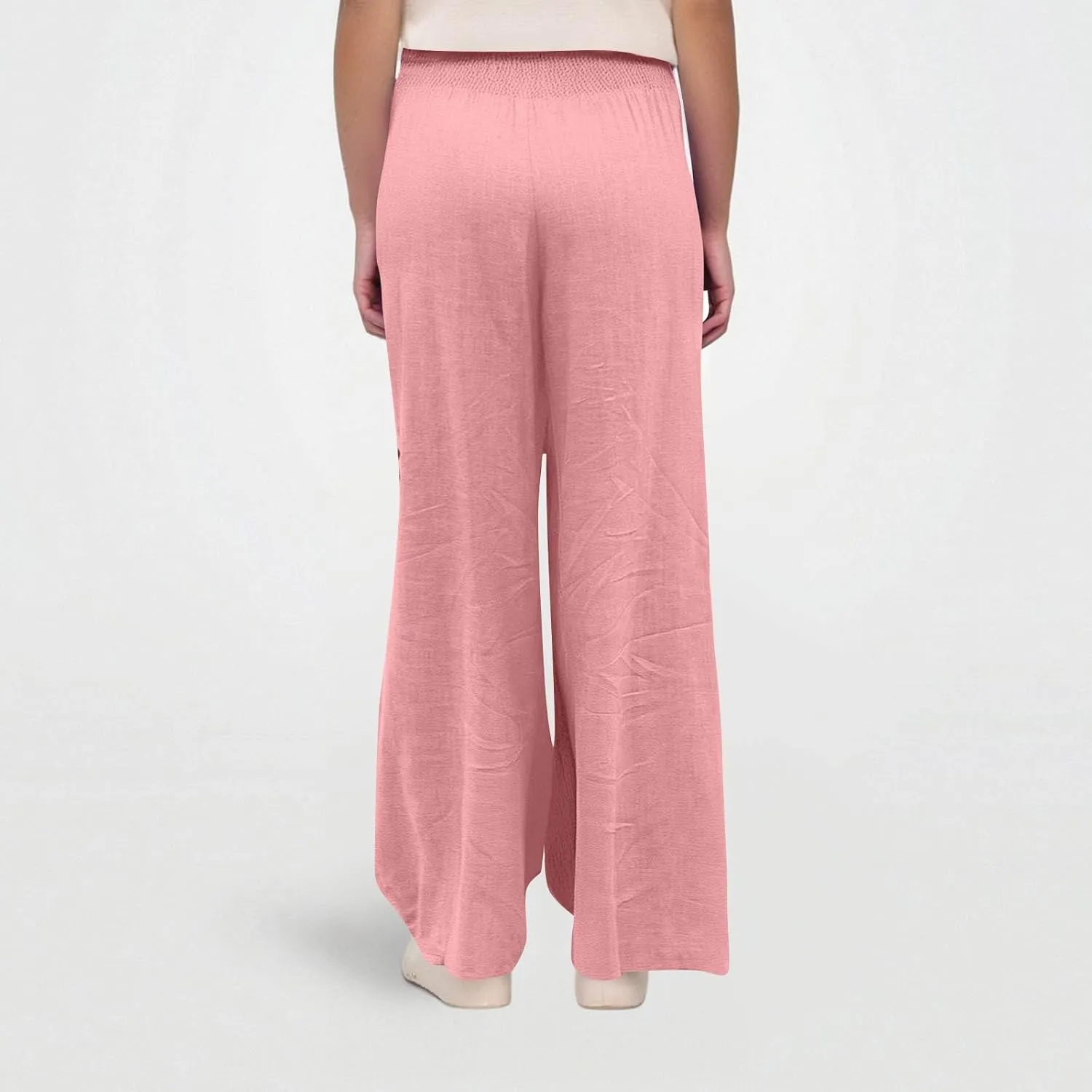 Women's Casual Straight Leg Solid Color High Waist Pocket Dressy Loose Fit Fashion Pants