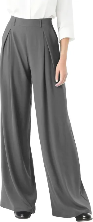 Women's Fashion Draped High-Waisted Wide Leg Peplum Casual Loose Long Dressy Loose Fit Pants