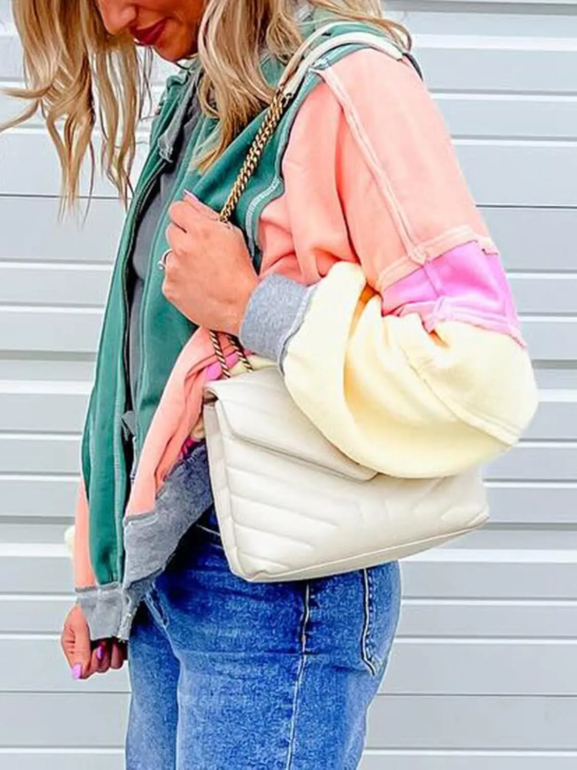 Womens Oversized Color Block Bomber Jacket Long Sleeve Zip Up Loose Varsity Jacket Trendy Y2K Letterman Jacket Coat