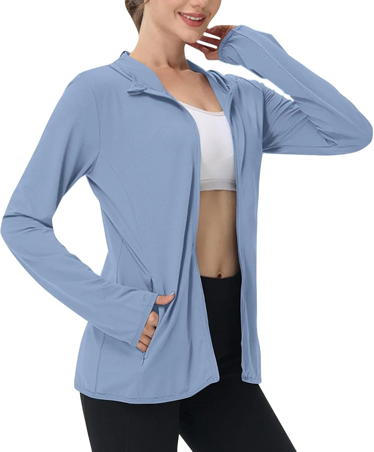 Womens UPF 50  Sun Protection Hoodie Jacket Lightweight Quick Dry Active Uv Shirts, Outdoort Hiking Zip Up Jacket