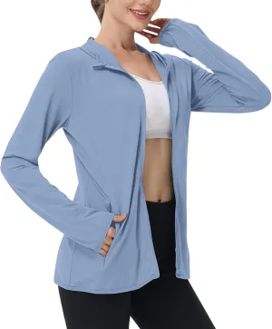Womens UPF 50  Sun Protection Hoodie Jacket Lightweight Quick Dry Active Uv Shirts, Outdoort Hiking Zip Up Jacket