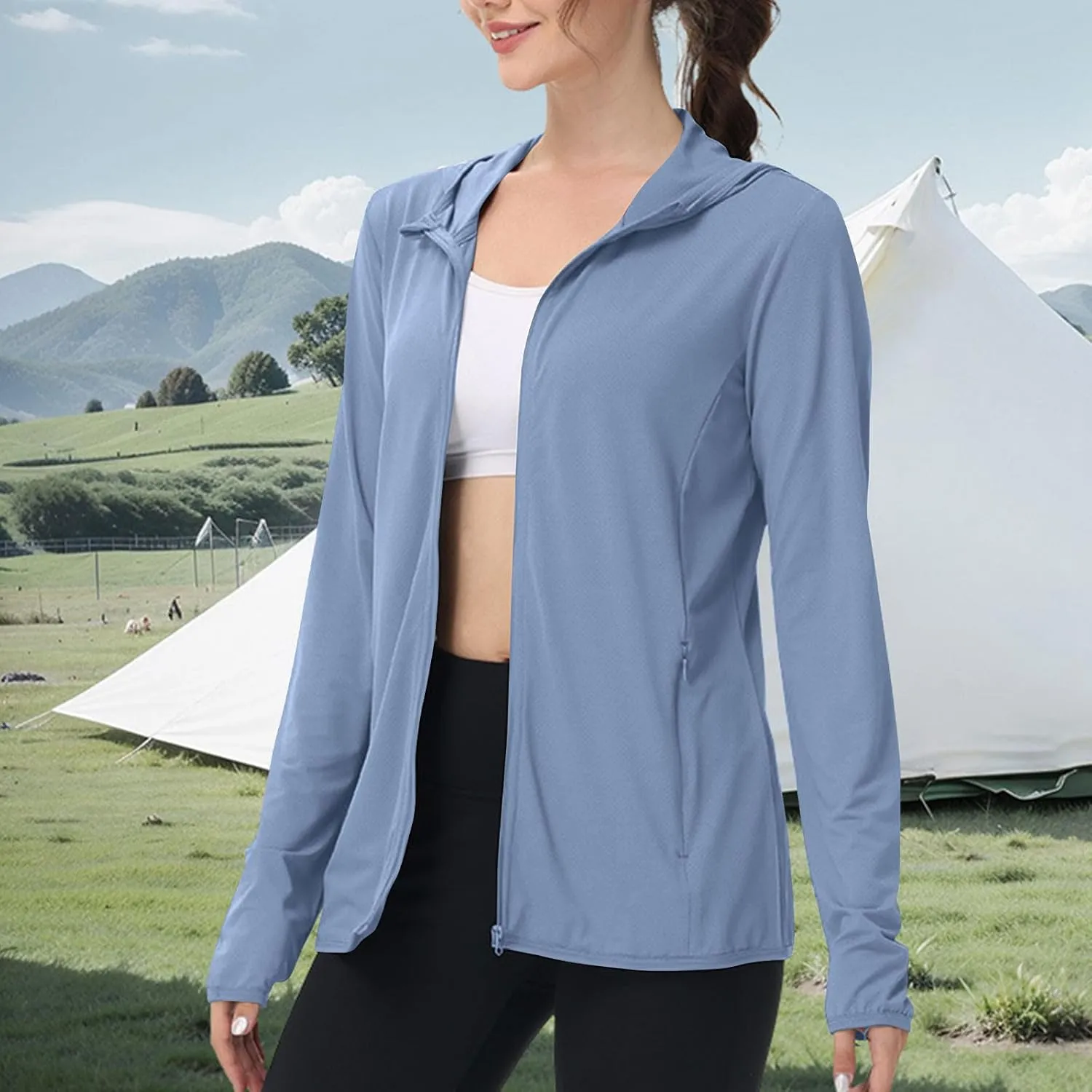 Womens UPF 50  Sun Protection Hoodie Jacket Lightweight Quick Dry Active Uv Shirts, Outdoort Hiking Zip Up Jacket