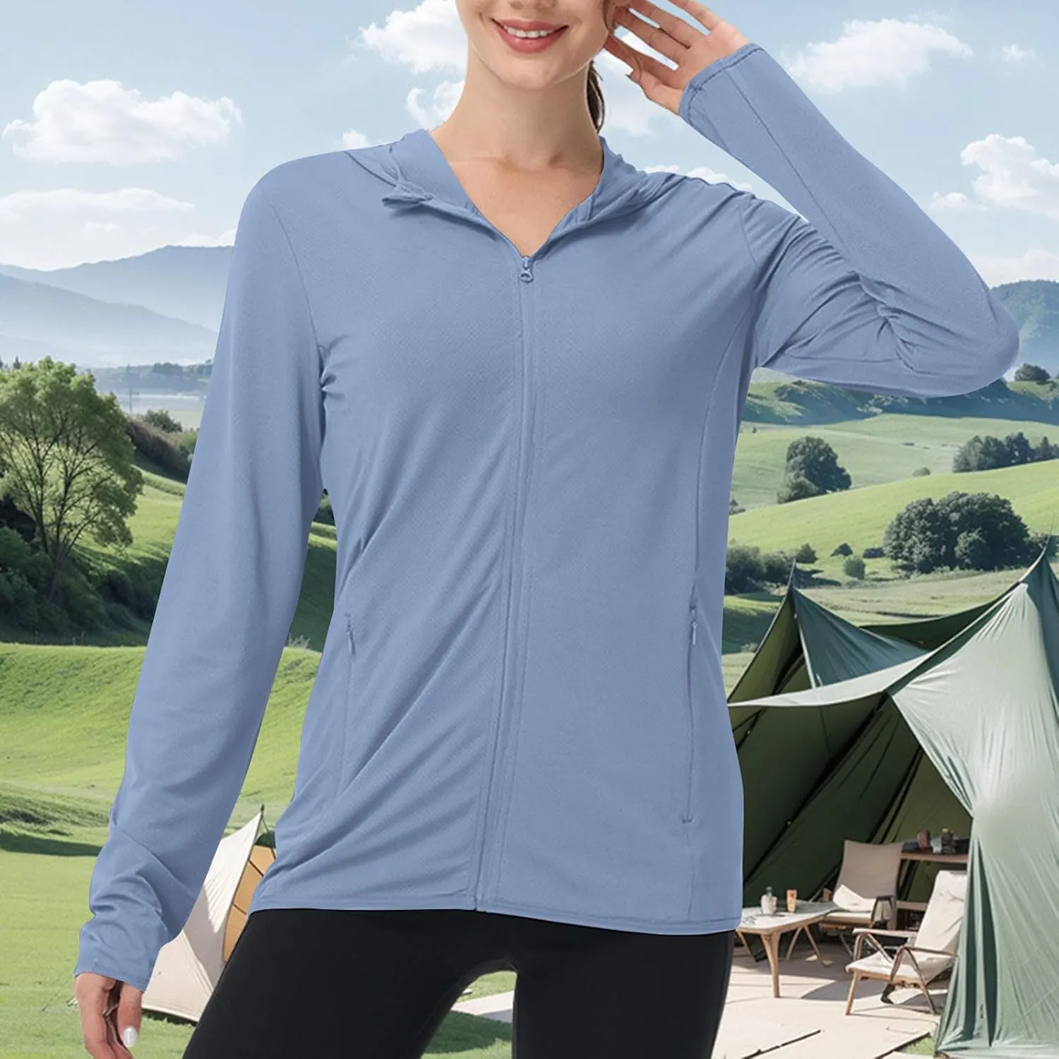 Womens UPF 50  Sun Protection Hoodie Jacket Lightweight Quick Dry Active Uv Shirts, Outdoort Hiking Zip Up Jacket