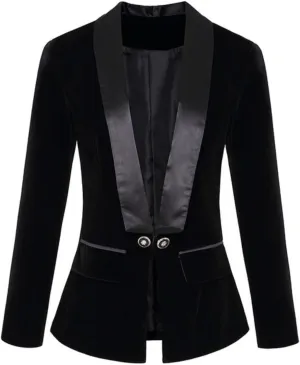 Women's Velvet Tuxedo Blazer - Tailored Slim Fit Shawl-Lapel for Gala/Wedding